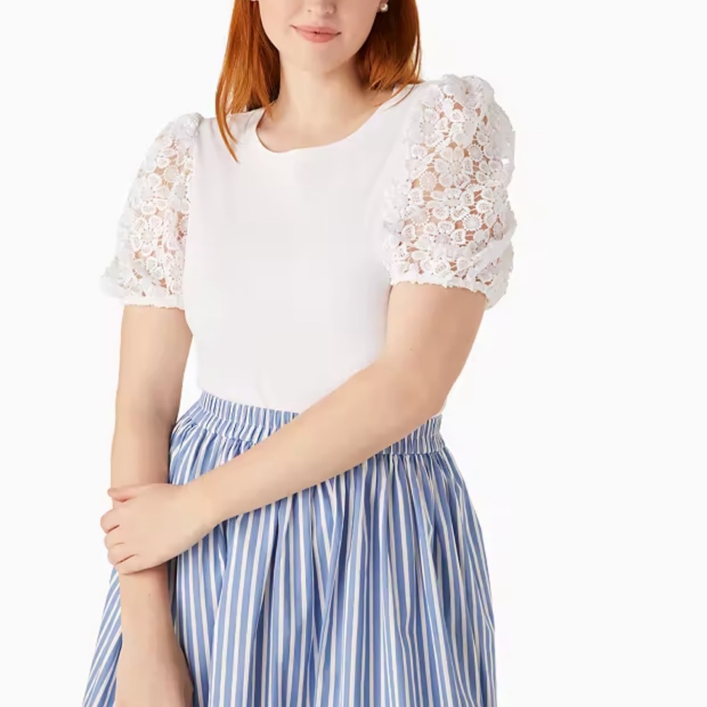 Kate Spade White Lace Sleeve  Top